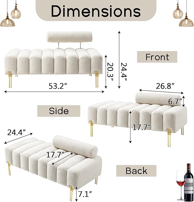 NIOIIKIT 53.2" Modern Loveseat Sofa Couch, Upholstered Accent Sofa with Golden Legs and Adjustable Backrest, Small Teddy Fleece Couches for Bedroom, Living Room, Compact Small Space (Beige)