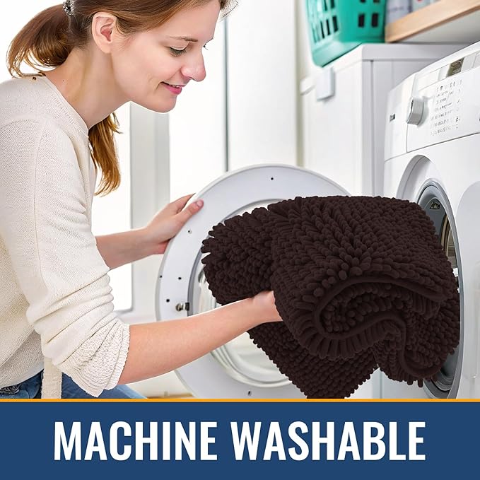 Arotive Bathroom Rugs 34x21, Extra Soft Absorbent Shaggy Chenille Bath Rugs, Machine Washable Rubber Backing Non-Slip Bath Mats for Bathroom Floor Tub and Shower, Home Decor Accessories, Brown