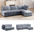 FIRLZY 92" Modular Sectional 4 Seater Sofa with Removable Covers and Storage, Convertible L-Shaped and Sleeper Sectional, Modern Corduroy Couches with Ottoman Chaise for Living Room, Apartment, Gray