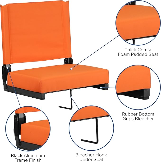 Flash Furniture Grandstand Portable Stadium Seat for Bleachers or Benches, Folding Padded Stadium Chair with Carrying Handle, 500 lb. Weight Capacity, Orange