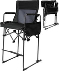 Stonehomy Portable 29" Seat Height Tall Folding Camping Chair High Foldable Directors Chair Bar Height Stool with Side Table and Storage Bag for Makeup Artist, Lawn,Craft Show,Supports 350LBS Black