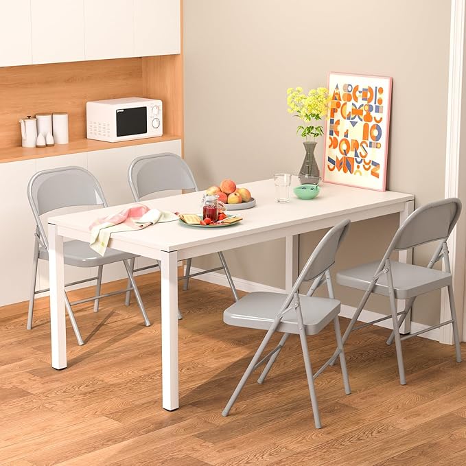 4 Pack Folding Chairs,Metal Folding Chairs Steel Frame with Double Hinged for Office Wedding Party Patio Dinning Events,Grey