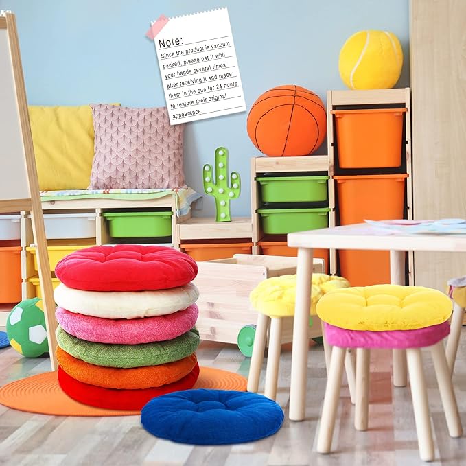 Fumete 16 Pcs 16 Inch Round Floor Cushions for Kids and Toddlers, Flexible Seating Classroom Furniture Floor Pillow for Home, Daycare, Preschool, Yoga and Meditation (Cute)