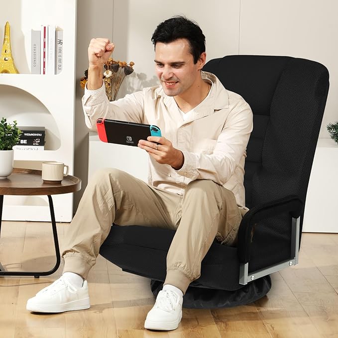 ACIPENSER Swivel Gaming Chair Multipurpose Floor Gaming Chair for Playing Video Games, TV, Reading w/Armrest Lumbar Support & 6 Adjustable Postion Backrest for Adults & Kids, Black