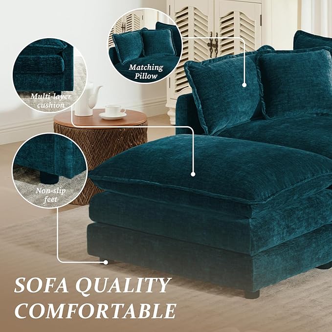 SoarFlash Chenille Sectional Sofa Ottoman,Deep Blue