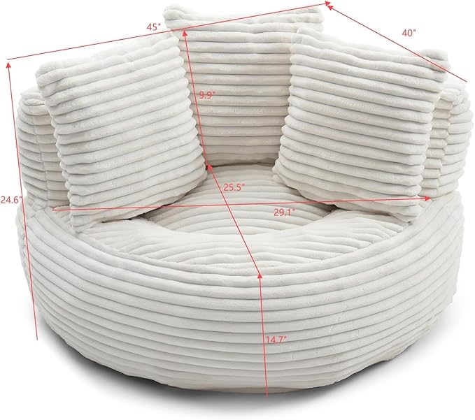 Bean Bag Chair, Corduroy Oversized Chair for Adults, Comfy Big Accent Sofa Lounge Floor Chair, Stuffed Bean Bag Couch for Gaming, Reading, Living Room, Bedroom, Beige