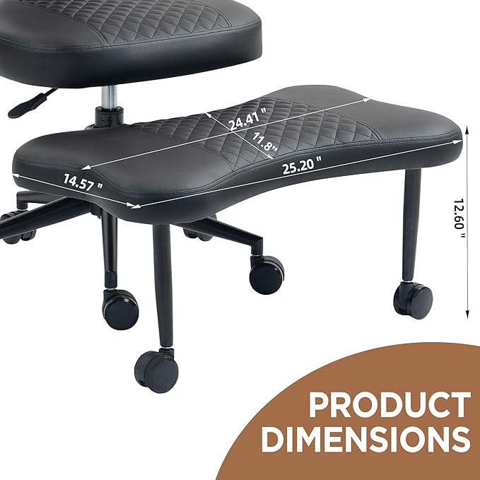 Meditation Chair with Lumbar Support, Ergonomic Floor Sitting Chair Adjustable Height, Cross Legged Chair for Office, Yoga & Mindfulness, Cushioned Seat with Wheels (Black)