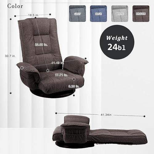 360 Degree Swivel Floor Chairs for Adults, Gaming Floor Chair with Back Support, 14 Angles Adjustable Comfortable Floor Lounge Chair Folding Video Game Chairs Office Bedroom 201 (Brown)