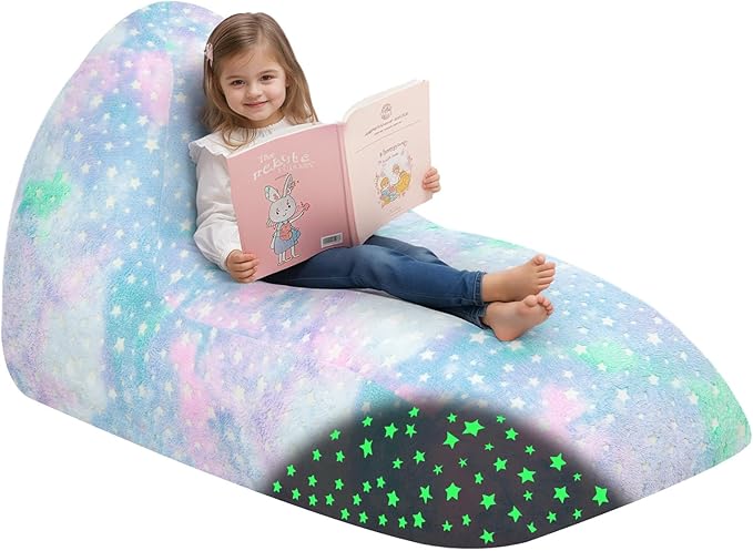 COMAX Bean Bag Chairs for Kids 8-12, Large Kid Beanbag Chair with Filler, Big Toddler Lounge Bean Chair, Children Lazy Floor Lounger for Girls Boys, Colorful Star