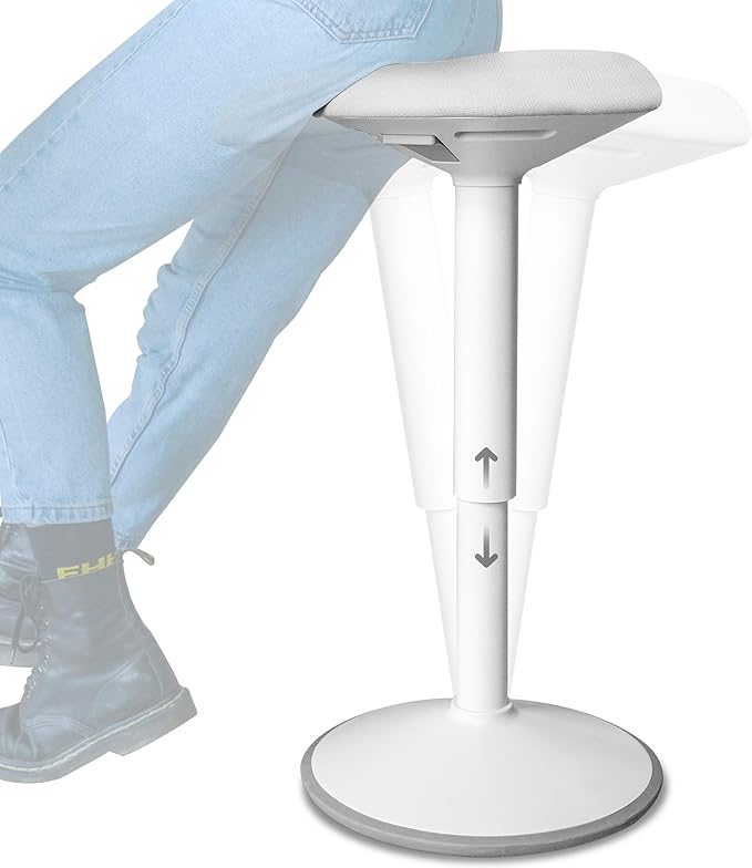 Standing Desk Stool Chair, Height Adjustable Stool 21-31 inch for Office and Classroom, Swivel Stool, Anti-Slip Bottom Ergonomic Wobble Stool with Rocking Motion, White