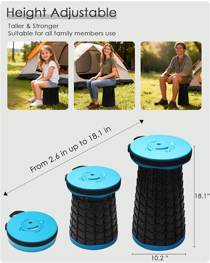 18-inch Heavy Duty Collapsible Stool with Cushion - 800 lbs Capacity, 2.6 lbs Lightweight Portable Folding Stool for Camping, Travel, Music Festivals and Other Outdoor Events