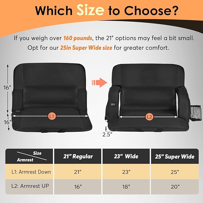 HOPERAN Massage Heated Stadium Seats for Bleachers with Back Support & Lumbar Pillow, 3 Level Heating & 6 Modes Massage Portable Heated Stadium Chairs for Bleachers