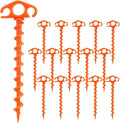 COBARYEN Tent Stakes Ground Anchors Screw in, 16 Pack Sand Stakes for Beach 9.4 Inch Heavy Duty Spiral Tent Pegs for Camping, Party, Hiking, Outdoor Decoration (16, Orange)