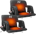 NAIZEA Wide Heated Stadium Seat for Bleachers w/Back Support & Cushion, Portable Bleacher Seats Foldable Stadium Chair with Armrests for Sports Events, Outdoor, Camping, Hiking-No Power Bank