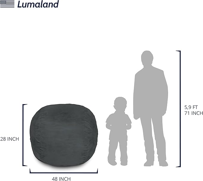 Lumaland Luxurious 4ft Large Bean Bag Chair with Microsuede Cover - Ultra Soft, Foam Filling, Washable Bean Bag Sofa for Kids, Teenagers, Adults, Pets - Sack Chair for Dorm, Kid's Room - Black