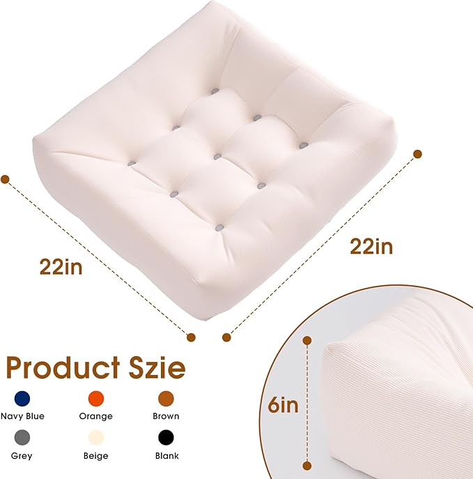 Tikuns Floor Pillow, Large Cushions (4, Beige, 22x22x6 Inch)