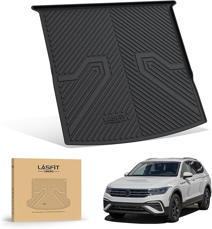 LASFIT Cargo Mat for VW Tiguan 2018-2024(Fit 5 Seats), All-Weather Protection TPE Trunk Mat Cargo Liner Custom Fit for Volkswagen Tiguan Accessories, Super Duty, Waterproof, Easy to Clean, Black