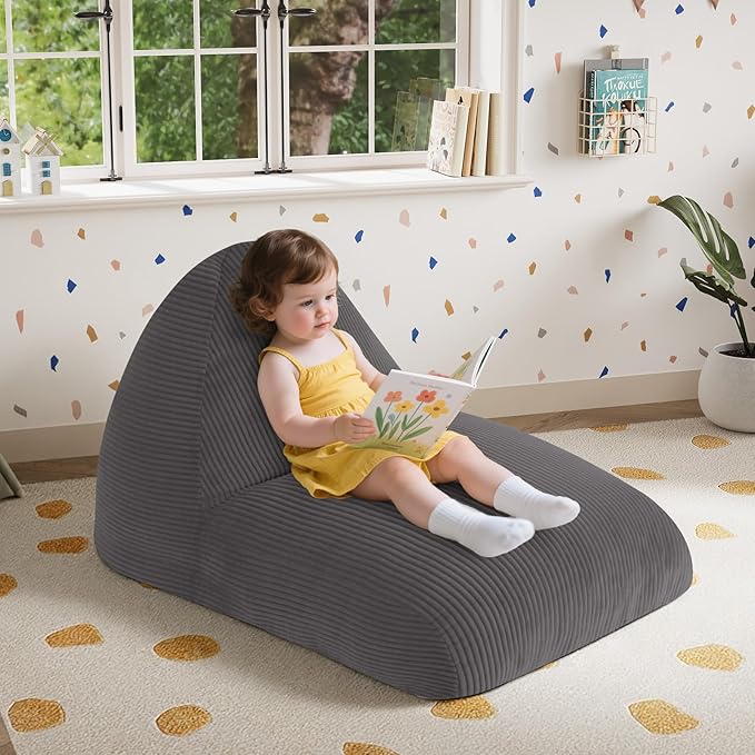 COMAX Bean Bag Chairs for Kids, Kid Beanbag Chair with Filler, Toddler Lounge Bean Chair Corduroy, Lazy Floor Lounger for Girls and Boys Stuffed, Grey