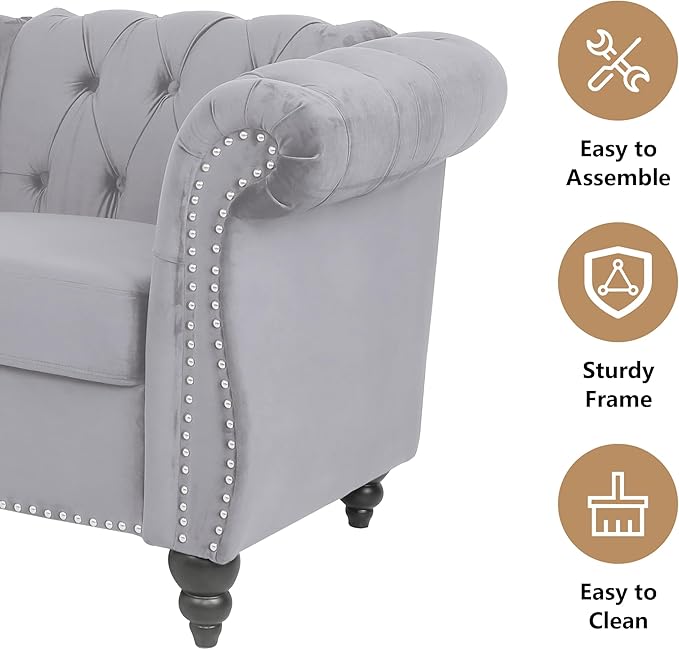 QHITTY Accent Chair, Chesterfield Chair Modern Velvet Upholstered Chairs with Tufted Back for Living Room Furniture (Grey)