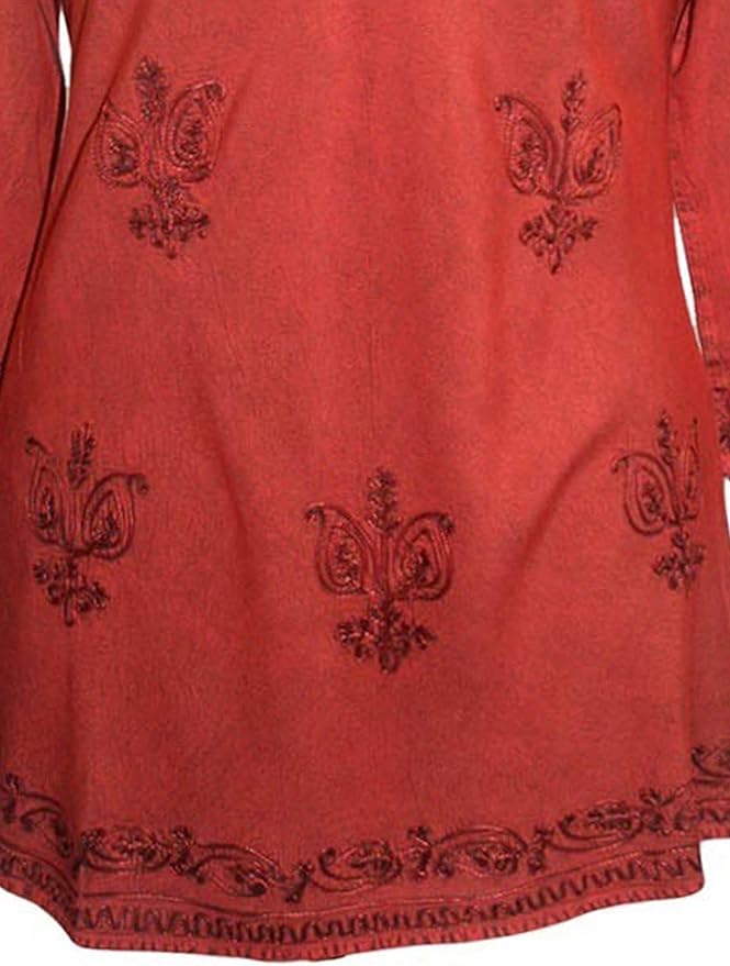 Agan Traders 2025 Winter Long Sleeve Diamond Neck Embroidered Tops - Medieval Boho Vintage Tunic Kurta Blouses for Women
