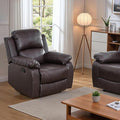 JBXBER Manual Recliner Sofa Set for Living Room, Leather Reclining Sofa Sets, Faux Leather Couch Set with Cup Holders, Drop-Down Table and Storage Console(Chair,Brown)