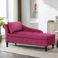 ACMEASE Velvet Chaise Lounge with Left Armrest & Storage Space,Button Tufted Lounge Chair w/Lumbar Pillow,Modern Upholstered Lounge Chair for Bedroom, Living Room and Office, Fuchsia