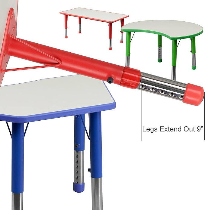 Flash Furniture Wren 23.625''W x 47.25''L Rectangular Red Plastic Height Adjustable Activity Table with Grey Top