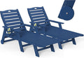 nalone Outdoor Chaise Lounge Chair Set of 2 with Wheels & Cup Holder, HDPE Pool Lounge Chairs with 5-Position Adjustable Backrest Supports Up to 400 LBS for Patio Poolside Deck Beach(Navy Blue)