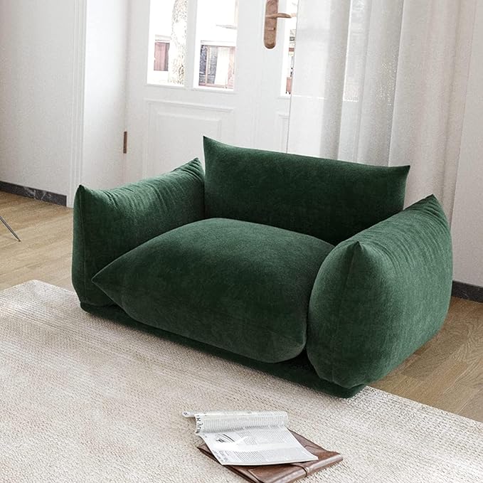 JACH Mid-Century Comfy Sofa Couch with Thick Cushion, Chenille Single Accent Chair Deep Seat Couches, 50" Plush Sofas Furniture for Small Spaces Living Room, Bedroom, Green
