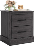 SIMOE Grey Oak Farmhouse Nightstand, Wooden Bedside Table with 2 Storage Drawers, Compact Floor-Standing Night Stand, Accent Sofa Side Table for Bedrooms