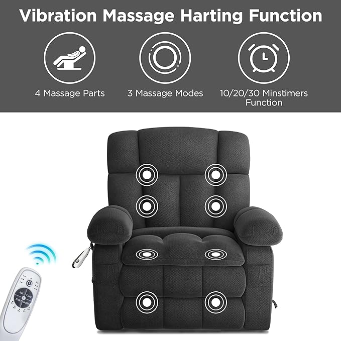 Dual Motor Power Lift Recliner Chair for Elderly with Adjustable Headrest,Extra Wide Recliner Chair with Massage,Lay Flat Recliner with Extended Footrest,Cup holder,Storebox,USB&Type-C Ports,Dark Grey