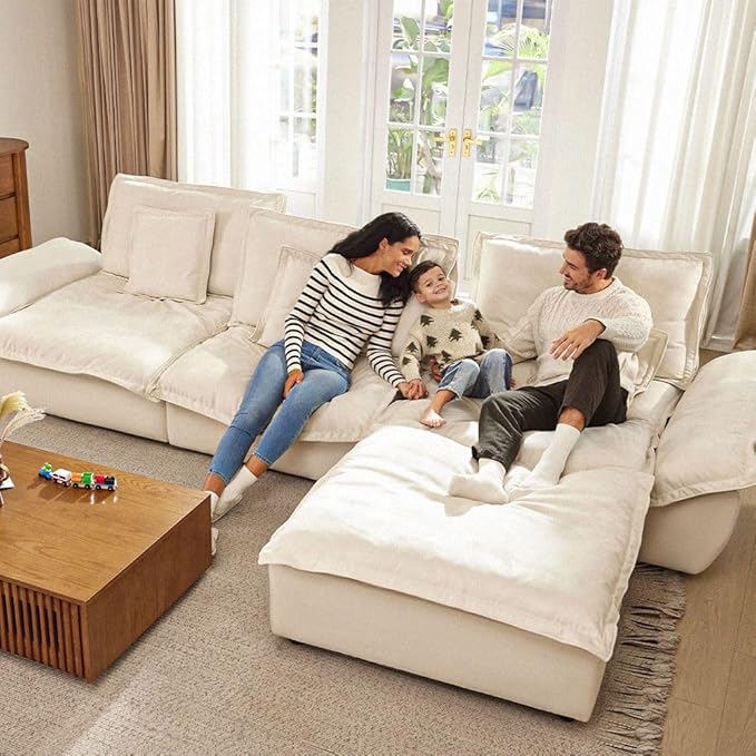 POVISON Oversized Modular Sectional Sailboat Sofa for Living Room with Adjustable Backrest Sectional Couches Large Deep Sofa Set 4 Seats Big Comfy Cloud Couch for House Office