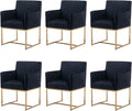 BESTANO Set of 6 Upholstered Velvet Dining Chairs with Armrest, Mid Century Modern Accent Armchairs, Modern Kitchen & Dining Room Chairs with Gold Frame, Black