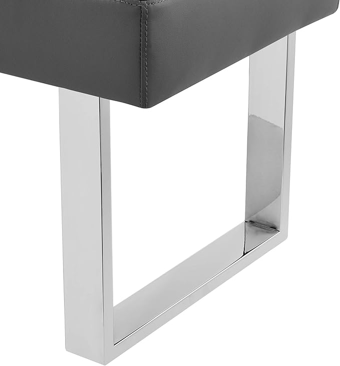 Armen Living Amanda Bench in Grey Faux Leather and Chrome Finish 48 x 19 x 18