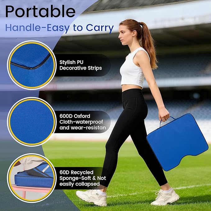 FirstGift 1-Pack 3.15" Stadium Seat Cushions - Portable Water-Resistant Bleacher Pads with Decorative Trim, Lightweight & Comfortable for Sports, Games, and Outdoor Events