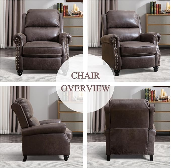 CANMOV Pushback Recliner Chair Set of 2, Faux Leather Armchair Push Back Recliner with Rivet Decoration Single Sofa Accent Chair for Living Room, Dark Grey