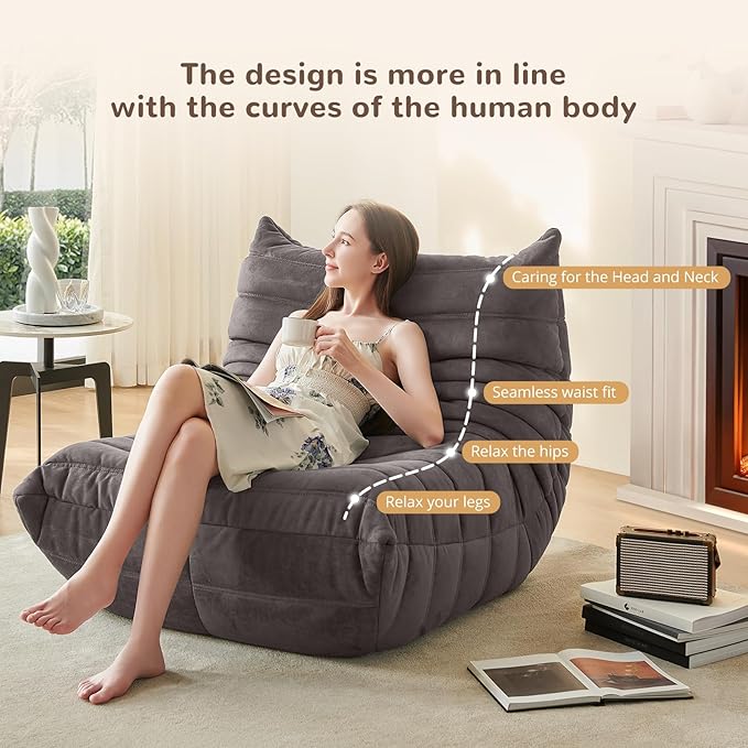 Bean Bag Chair - Corner Sofa, Fireside Chair Bean Bag Sofa Large Bean Bag Chair for Adults,Fireside Floor Couch for Living Room, Bedroom, Gaming (Yellow, Single) (Dark Gray, Single)