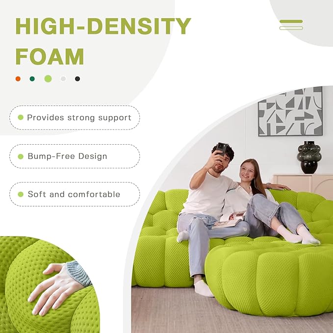 WJShome Bubble Sofa Couch,98'' Modern Curved Sofas for Living Room, 3 Seater Lazy Floor Sofa, Large Bean Bag Chair,Deep Seat Floor Sofas Chair Lounge for Office, Apartment (Lemon Green)