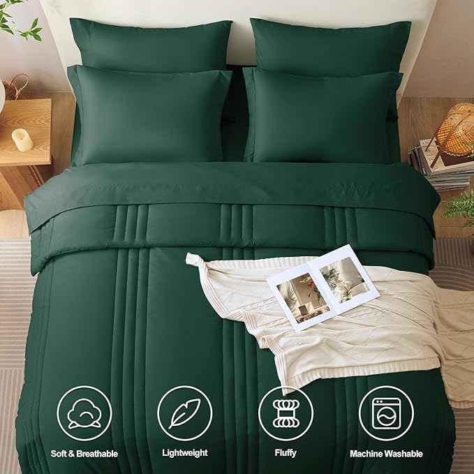 CozyLux King Size Comforter Sets - 7 Piece Bed in a Bag Emerald Green Comforter Set with Sheets Bed Set All Seasons, Soft Bedding Set with Down Alternative Comforter, Sheets, Pillowcases & Shams