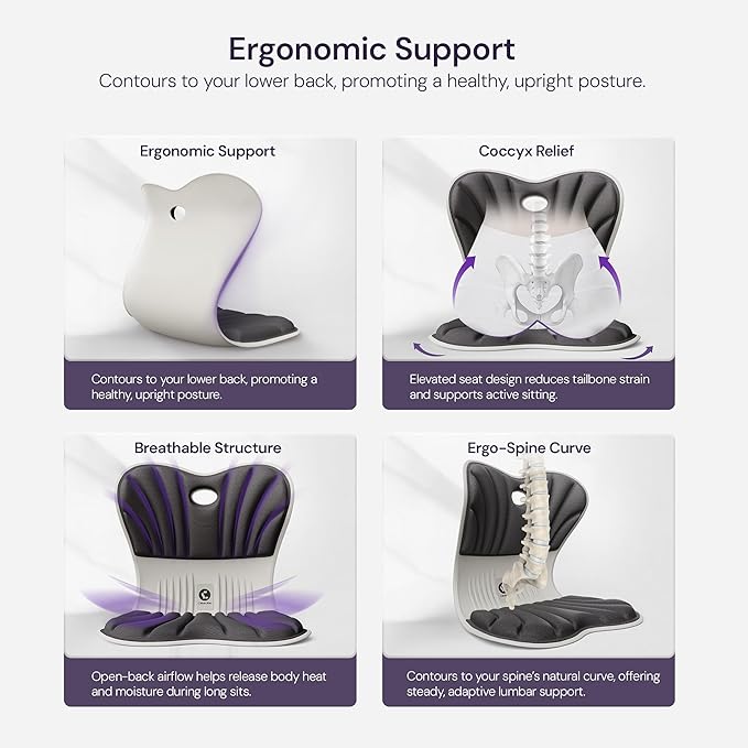 CabSupport Ergonomic Lumbar Support Seat Cushion M1 Plus - Posture Correction Spineseat for Office Chair, Car, Home with Breathable Memory Foam