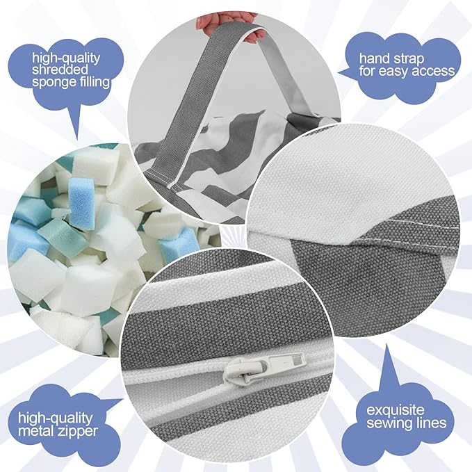 COMAX Bean Bag Chair for Kids, Kid Beanbag Chair Cute, Cotton Canvas Lazy Chair with Shredded Foam Filling, Stuffed Floor Sofa Couch for Boys and Girls, Grey
