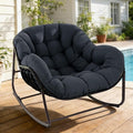Sgentle Papasan Rocking Chair Outdoor, Oversized Patio Rocking Chair with Cushions & Steel Frame, Wicker Egg Lounge Chair Indoor, Comfy Reading Chair for Patio, Deck, Porch (Blue, Style 1)