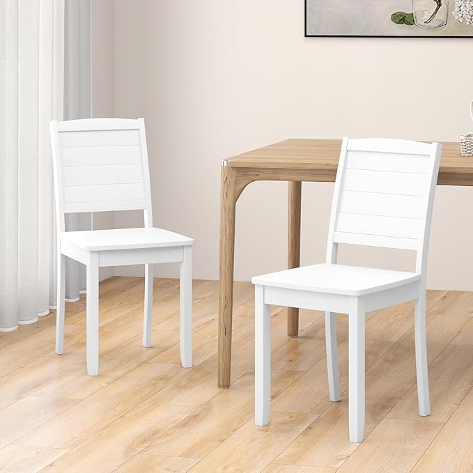 Giantex Wood Dining Chairs Set of 2, Modern Kitchen Chairs w/Rubber Wood Legs, Curved Backrest, Farmhouse Diner Chairs, Wooden Armless Side Chairs for Home Dining, Restaurant, Load 400 LBS, White