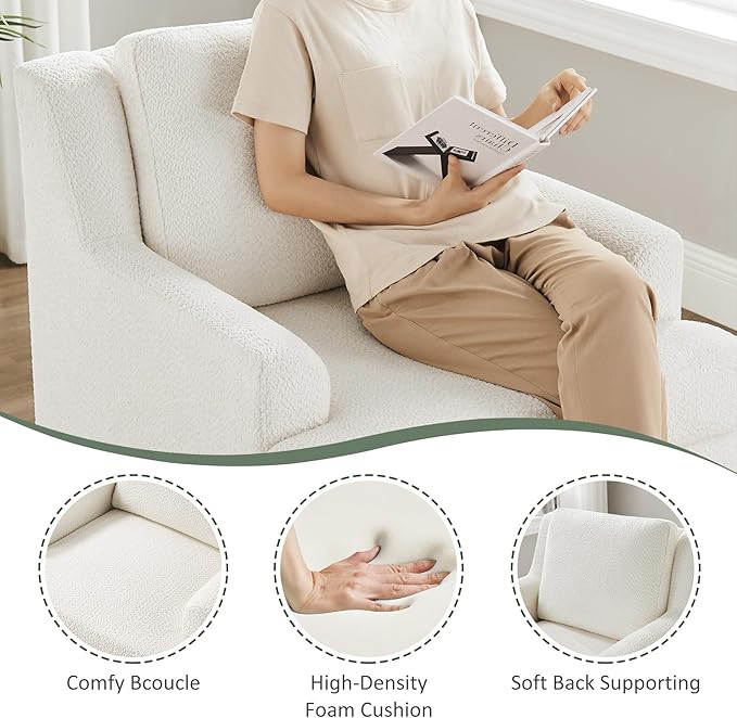 VANOMi Oversized Accent Chair, Modern Boucle Armchair with Wood Legs, Modern Reading Chair with Thick Cushion, Comfy Chairs for Living Rooms, Bedrooms, Reading nooks and Apartments