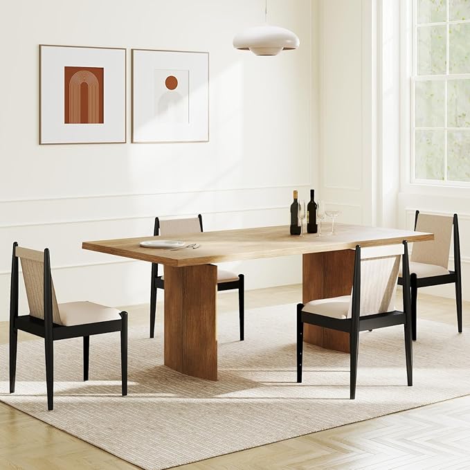 DUOMAY Upholstered Linen Beige Dining Chairs Set of 4, Wooden Armless Kitchen Chairs with Black Legs and Sturdy Frame for Dining Room, Restaurant, Living Room