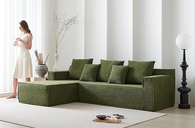 Swbvs L-Shape 7-Seater Sofa,Upholstered Couches for Living Room Bedroom,No Assembly,Green