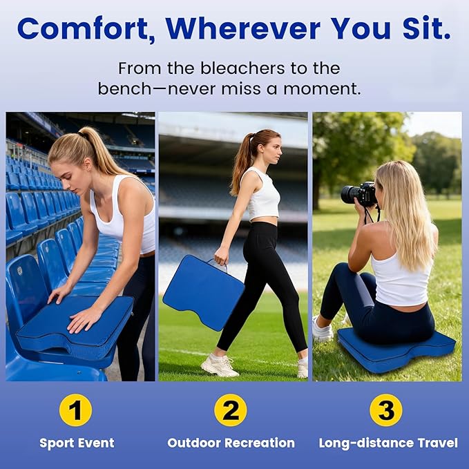 FirstGift 2-Pack 3.15" Stadium Seat Cushions - Portable Water-Resistant Bleacher Pads with Decorative Trim, Lightweight & Comfortable for Sports, Games, and Outdoor Events
