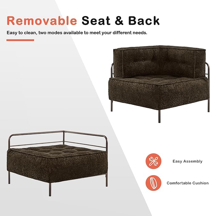 MCombo Modular Sofa Couch with Removable Cushion, Accent Sofa Chair, Upholstered Sofa for Living Room, Apartment, Office (Chocolate, Corner Seat)