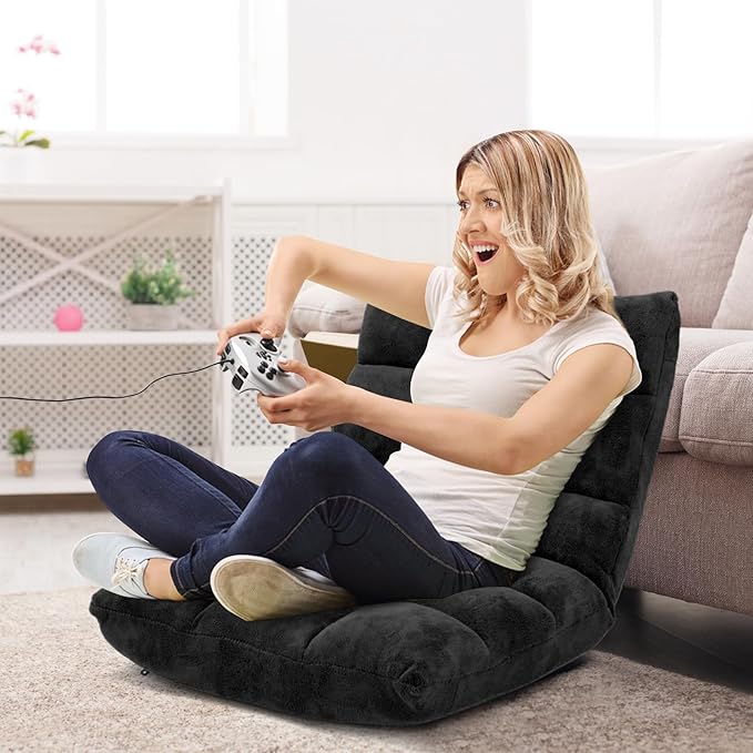 ARLIME Adjustable Floor Chair, 14-Position Lazy Sofa Chair with Back Support & Thick Padding, Portable Foldable Floor Couch for Adults, Kids, Use in Bedroom, Living Room, Home Theater (Black)