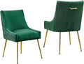 WUTUTUEE Velvet Dining Chairs Set of 2 Gold Legs,Upholstered Velvet Accent Chairs, Pleated Back Design & Gold Pull Handle, Mid Century Modern Chairs for Dining/Kitchen/Living Room,Green